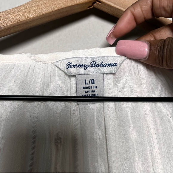 Tommy Bahama Women Top Large White Embroidered Tie Neck Peasant Cottagecore Boho - Picture 4 of 9